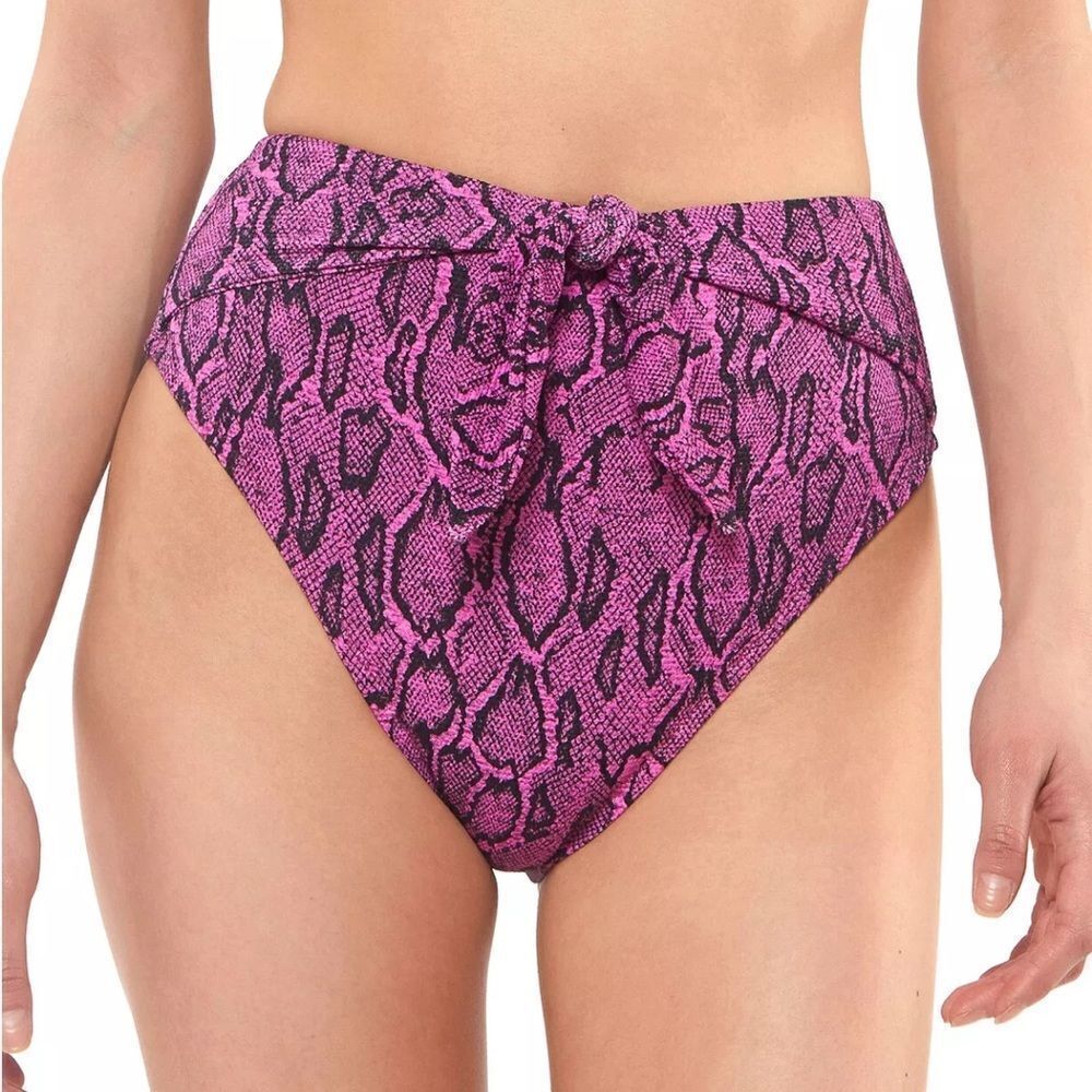 Jessica Simpson Pink Snake Print High Waist Bikini Bottom Sz Small Tie Front NEW